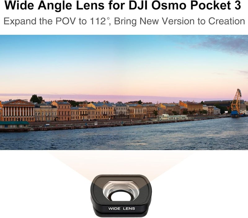 Ruittos عدسة زاوية واسعة متوافقة مع DJI Osmo Pocket 3، تركيب مغناطيسي/مطلية متعددة/زجاج بصري (قم بتوصيل عدسة الزاوية الواسعة لتوسيع مجال الرؤية إلى 112° والتقاط المزيد في كل إطار) - Image 3